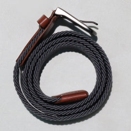 Grey Elastic Belt With Gold Antique Finish - 0