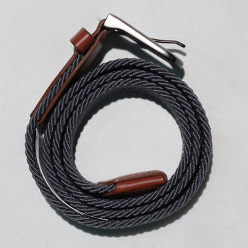 Grey Elastic Belt With Gold Antique Finish - 0