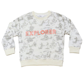 Beige Marble Print Embossed Crew Neck