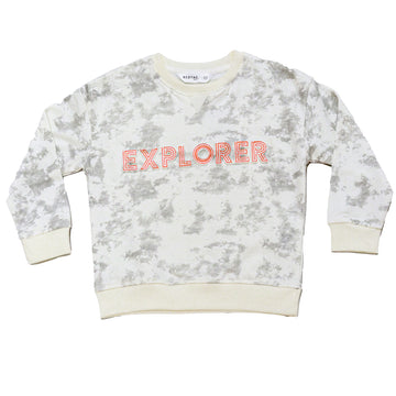 Beige Marble Print Embossed Crew Neck