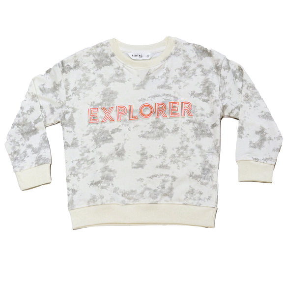 Beige Marble Print Embossed Crew Neck