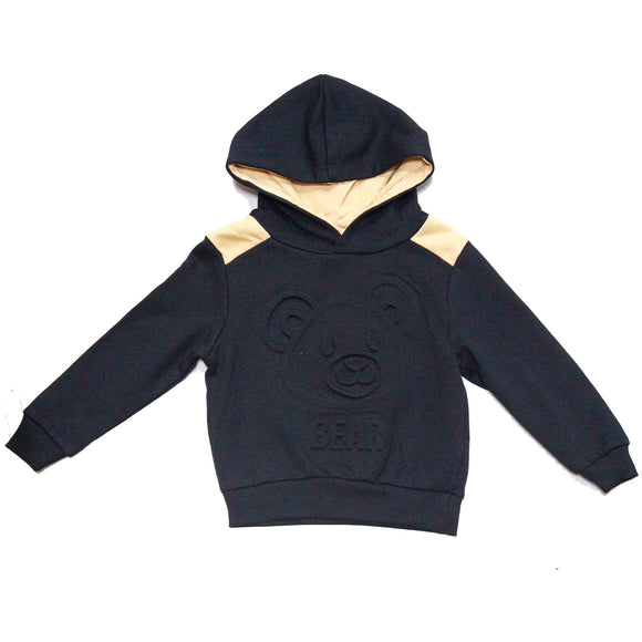 Black Cut And Sew Hooded Embossed Sweatshirts