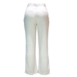 Ivory Linen Wide Leg Relaxed Trousers - 0