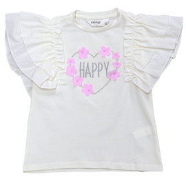 White Embellished Frill Sleeve Top White