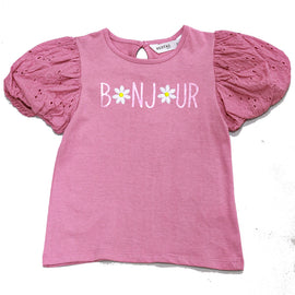 Schiffli Frills At Slv With Embellishment Top Pale Pink