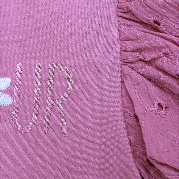 Schiffli Frills At Slv With Embellishment Top Pale Pink