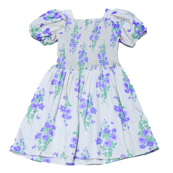 Beige Aop Smocking Dress