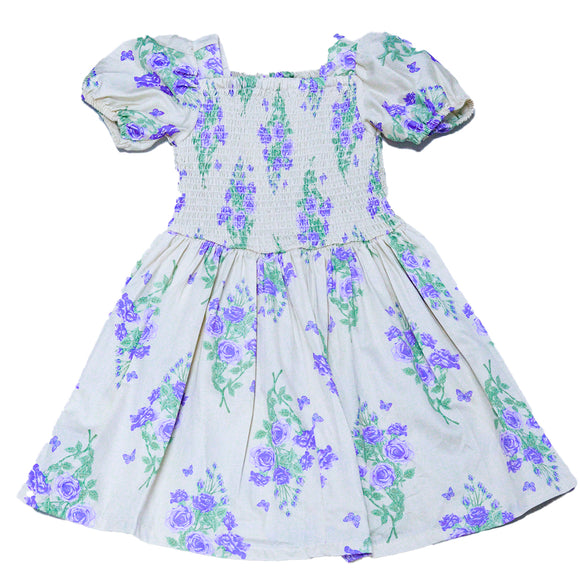 Beige Aop Smocking Dress