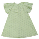 Schiffli Dress A Line Solid With Frill Sleeves Green-3