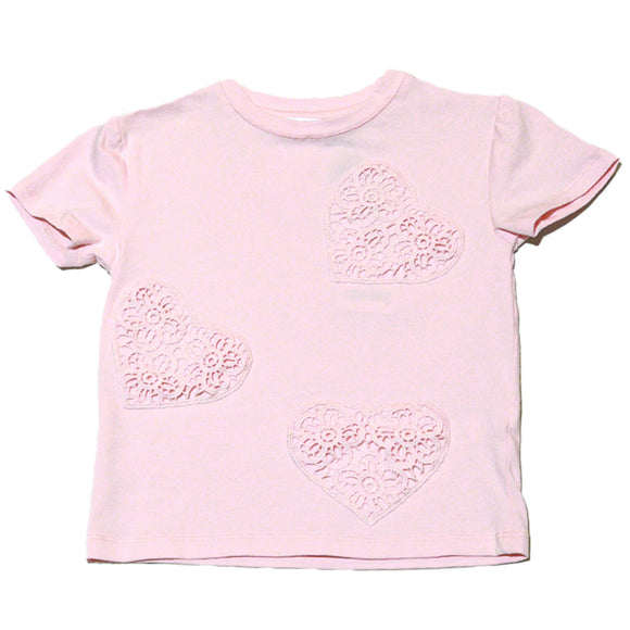 Pink S S Schiffli Heart Pacth T Shirt