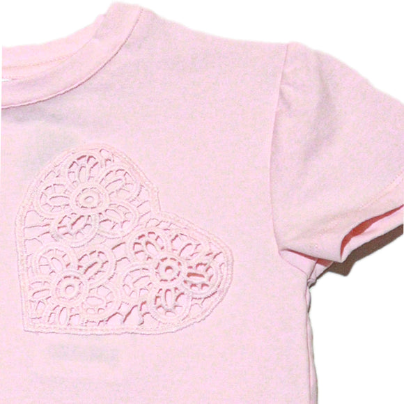 Pink S S Schiffli Heart Pacth T Shirt