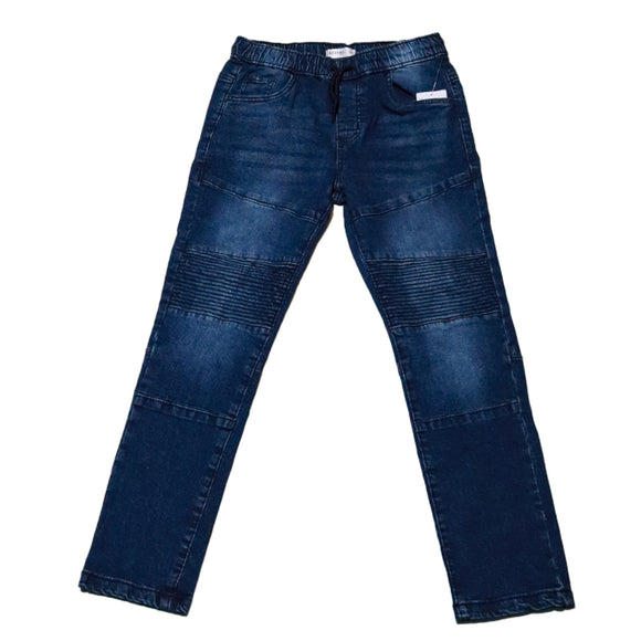 Blue Pullon Biker Knee Jeans
