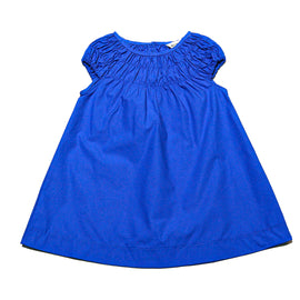 Blue Solid Smocking Detail Dress