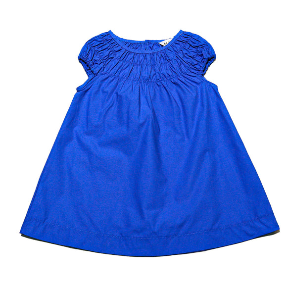 Blue Solid Smocking Detail Dress