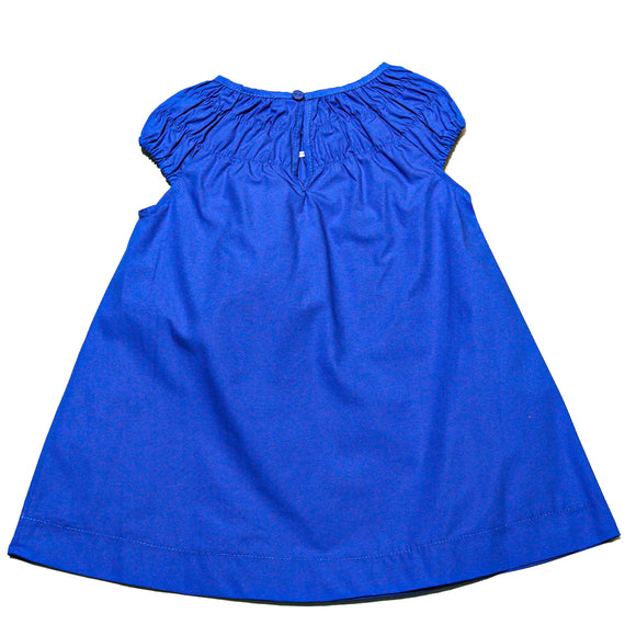 Blue Solid Smocking Detail Dress