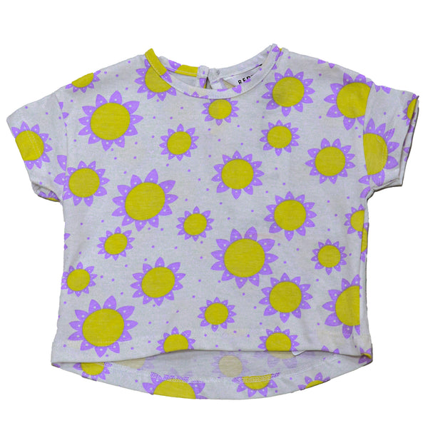 White Floral All Over Print T Shirt With Lilac Tights White