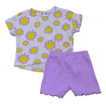 White Floral All Over Print T Shirt With Lilac Tights White