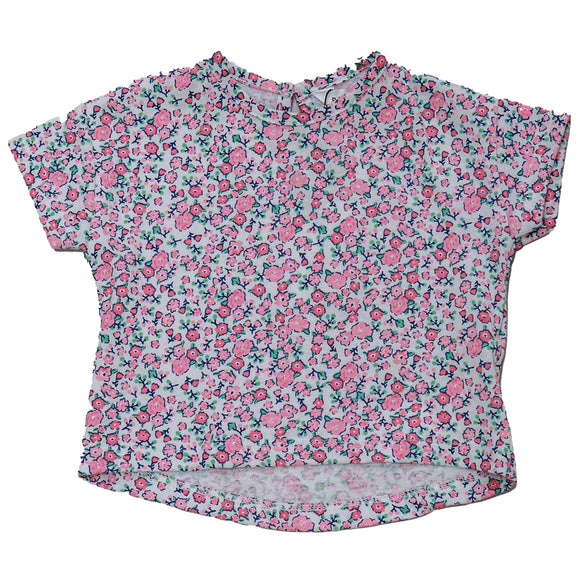 White Floral All Over Print T Shirt With Coral Tights Orange