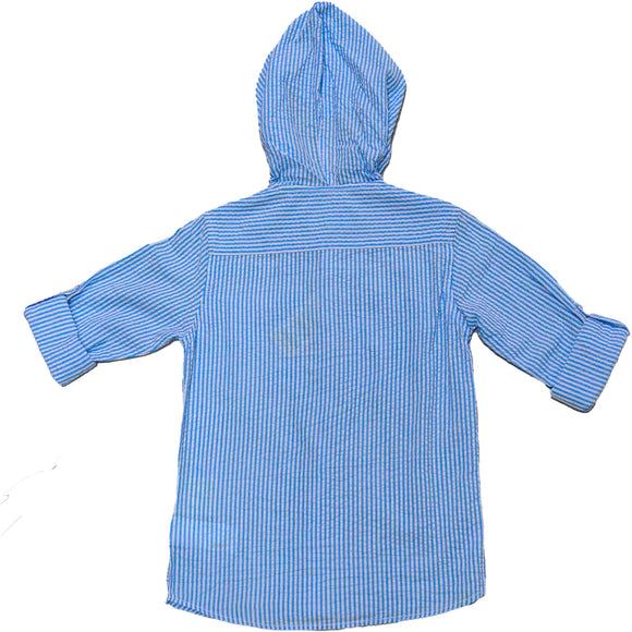 Blue Stripe Hoody Shirt Blue