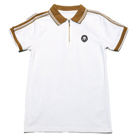 White Zip Neck Polo With Shoulder Tape