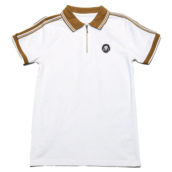 White Zip Neck Polo With Shoulder Tape