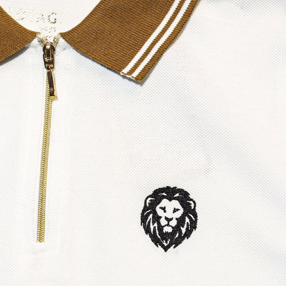 White Zip Neck Polo With Shoulder Tape