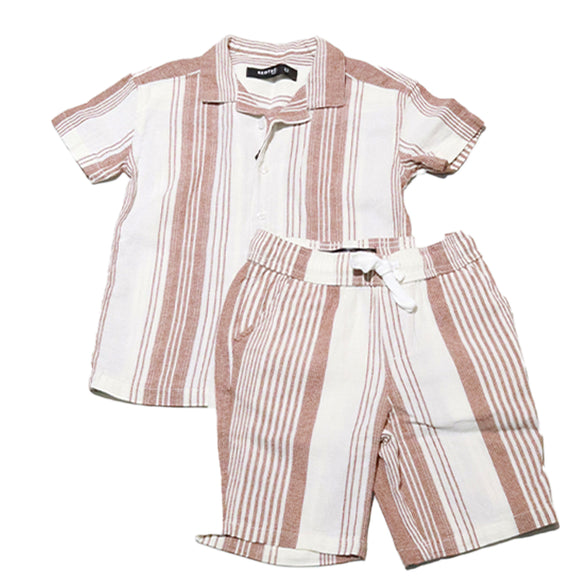 Red Oversized Shirt With Shorts Set