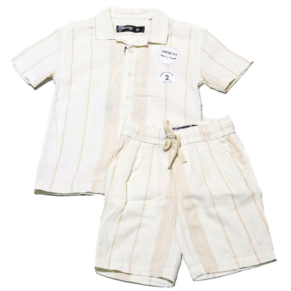 Cream Oversized Shirt With Shorts Set