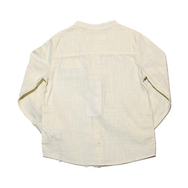 Beige Long Sleeve Oxford Shirt With Pocket - 0
