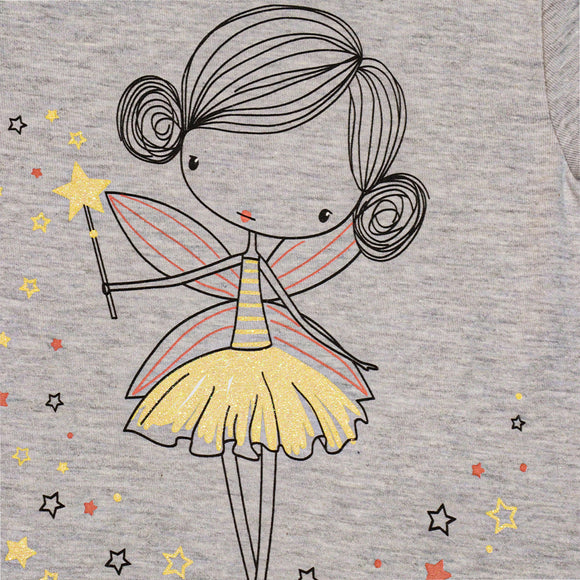 Grey Melange Ss Fairytale Placement Print T Shirt