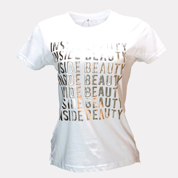 White Beauty Foil Printed T Shirt