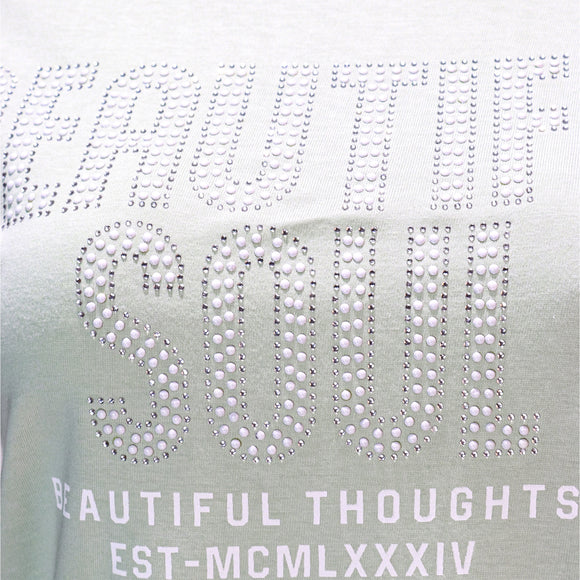 Sage Beautiful Embellished Printed T Shirt