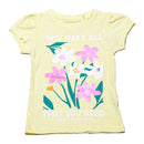 Yellow Flowers Placement Print T Shirt-1