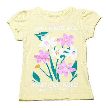 Yellow Flowers Placement Print T Shirt REDTAG
