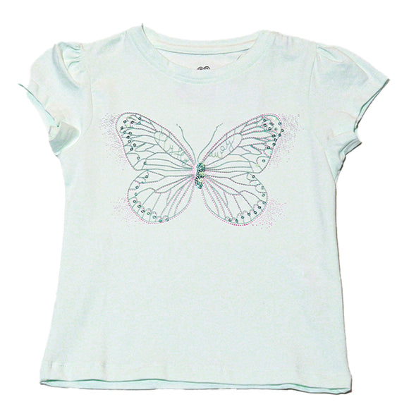 Blue S S Butterfly Sequins Work T Shirt