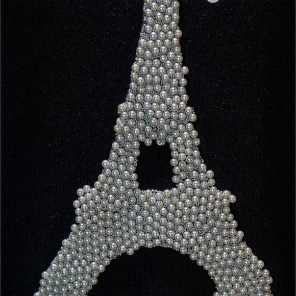 Black Paris Pearl Embellished T Shirt