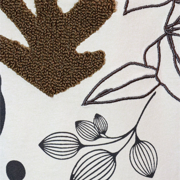 Beige Floral Toweling Emebellished T Shirt