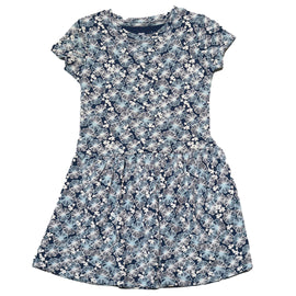 Navy Floral Aop Interlock Drop Waist Dress