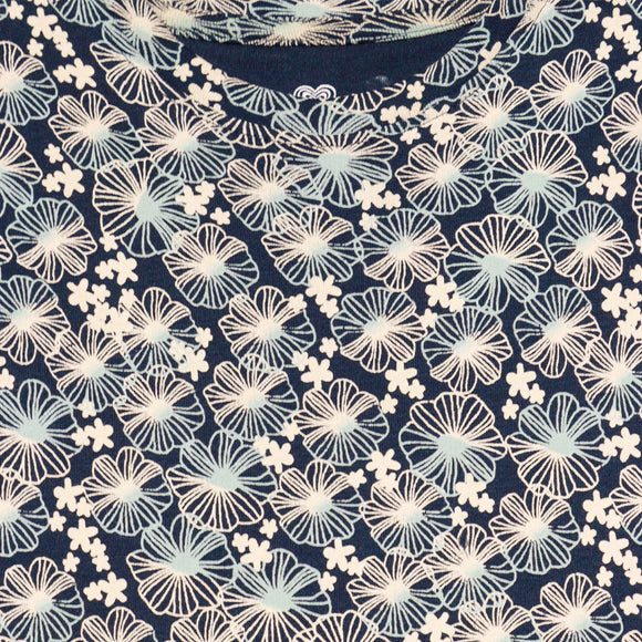 Navy Floral Aop Interlock Drop Waist Dress