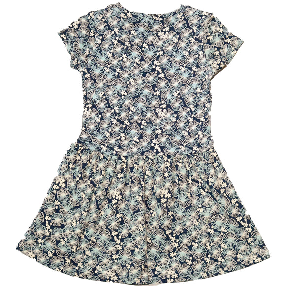 Navy Floral Aop Interlock Drop Waist Dress