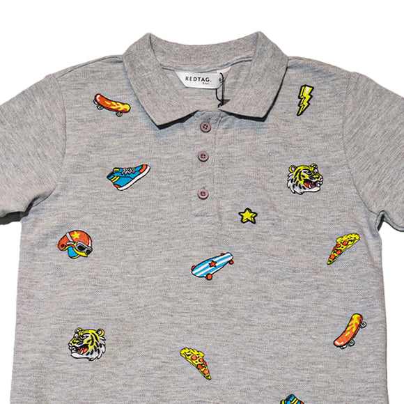 Grey Short Sleeve Emb Polo Shirt