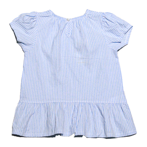 Seersucker Yarn Dyed With Frills Blouse Blue