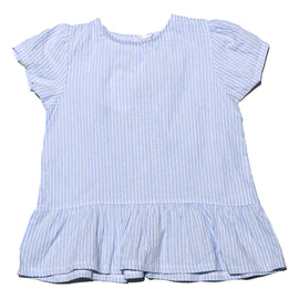 Seersucker Yarn Dyed With Frills Blouse Blue