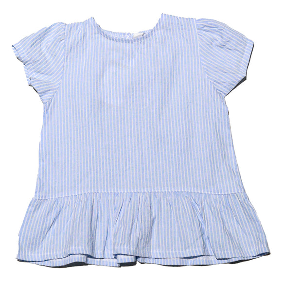 Seersucker Yarn Dyed With Frills Blouse Blue