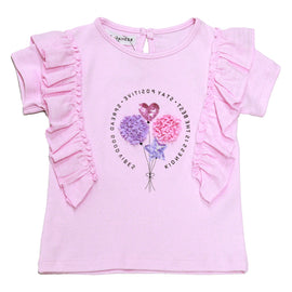 Coral Pink Woven Frill With Applique Jersey Top Pale Pink