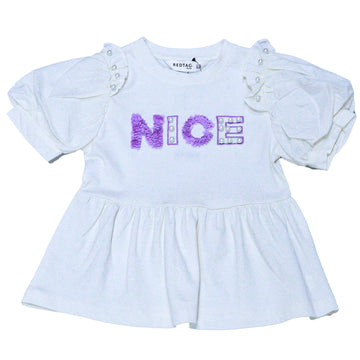Pearl Puff Sleve Jersey Top With Applique REDTAG