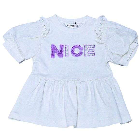 Pearl Puff Sleve Jersey Top With Applique