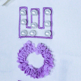 Pearl Puff Sleve Jersey Top With Applique - 0