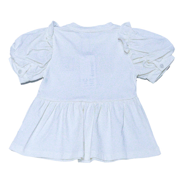 Pearl Puff Sleve Jersey Top With Applique