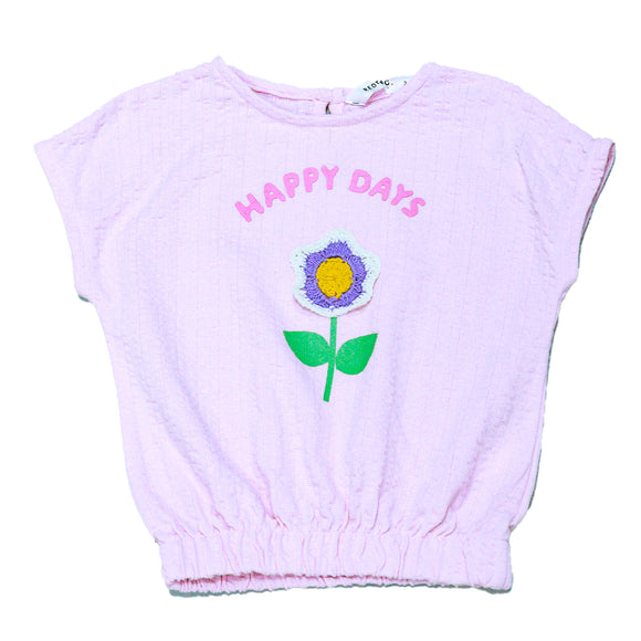 Pink Textured Knit Elasticated Waist Top Pale